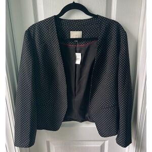 LOFT Womens Blazer Jacket Black Beige Dot Open Front‎ Career Business Sz L NEW